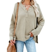 ALEUMDR Women Button Neck Sweater Long Sleeve Chunky Oversized Fall Tunic Sweaters 16 18