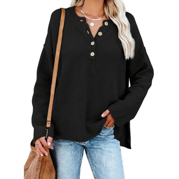 Aleumdr Women Button Neck Sweater Long Sleeve Oversized Fall Tunic Sweaters 16 18