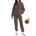 thumbnail image 1 of SHEWIN Women's Jogget Sets 2 Piece Fleece Lined Athletic Outfits Sets Zip Mock Neck Tracksuit Plus Size Pullover Long Sweatpants with Pockets Brown 2XL, 1 of 9