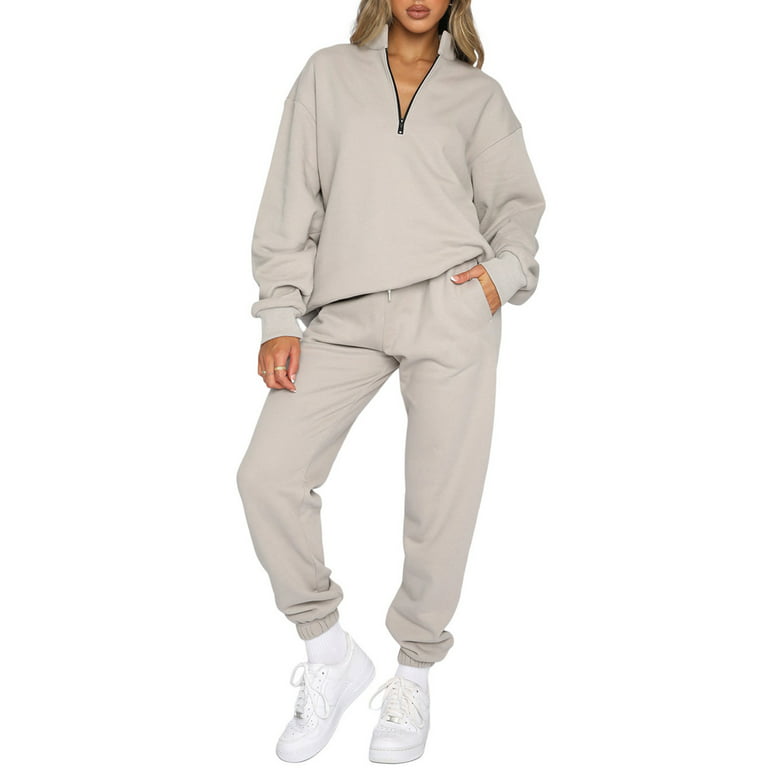 Women's 2 Piece Tracksuit Sweatsuits Sets,Hooded Athletic Tracksuit-Long  Sleeve Pullover Sweatshirt Jogger Pants Sweatsuit Grey,Large