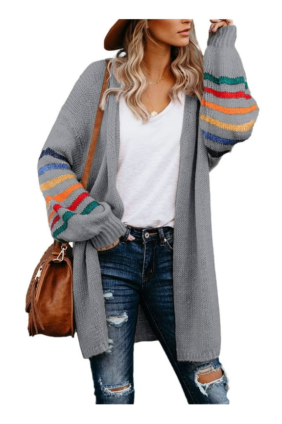 Women's Open Front Cardigan Gray Long Coat Long Sleeve Sweaters Coat 8 10