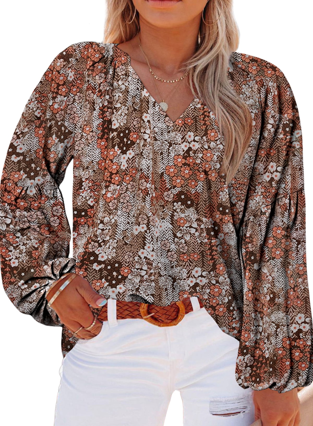 Dropship Women's Casual Boho Floral Print V Neck Long Sleeve Loose Blouses  Shirts Tops to Sell Online at a Lower Price