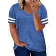 thumbnail image 1 of SHEWIN Women's T-Shirts Plus Size Tunics Tops V Neck Short Sleeve Blue Oversized Tee Shirts Tops 5XL, 1 of 10