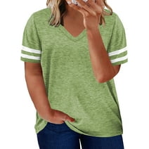 Aleumdr Women's Plus Size T-Shirts V Neck Short Sleeve Light Green Oversized Tee Shirts Tops 5XL