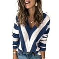 thumbnail image 1 of SHEWIN Women's Sweater Tops Lightweight Stripe Knit V Neck Long Sleeve Blue Jumper Tops 8 10, 1 of 9