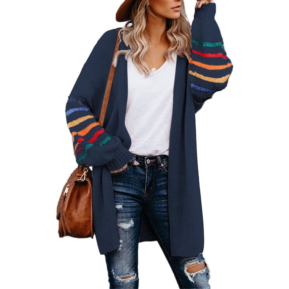Aleumdr Womens Cardigan Stripe Knit Plus Size Long Open Front Sweaters 2XL