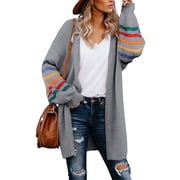 Aleumdr Womens Long Knit Cardigan Sweater Casual Long Sleeve Gray Coat Outwear 4 6