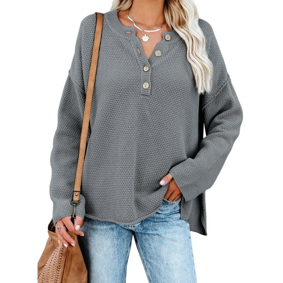 Aleumdr Womens Sweater Button V Neck Long Sleeve Lightweight Fall Pullover Tops 4 6