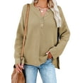 thumbnail image 1 of Aleumdr Womens Sweaters Henley V Neck Long Sleeve Waffle Knit Pullover Tops S, 1 of 8