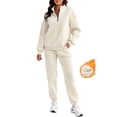 thumbnail image 1 of SHEWIN Womens Sweatsuits 2 Piece Outfits Fleece Lined Long Sleeve 1/4 Zipper Collar Pullover Tops And Long Pants Tracksuit Apricot M, 1 of 9