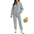 thumbnail image 1 of SHEWIN Womens Sweatsuits 2 Piece Outfits Fleece Lined Long Sleeve 1/4 Zipper Collar Pullover Tops And Long Pants Tracksuit Gray M, 1 of 8
