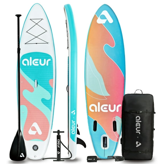 Aleur Explorer Inflatable Stand Up Paddle Board Package W Premium SUP Accessories & Backpack, Non-Slip Deck, Leash, Paddle and Hand Pump