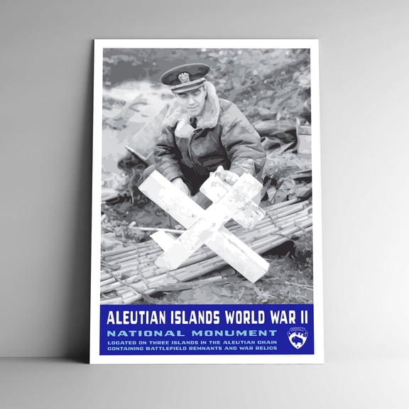 Aleutian World War II National Monument Vintage Travel Poster / Postcard WPA Style