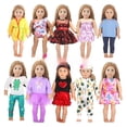 thumbnail image 1 of AlevRam 10 Sets 18 Inch Doll Clothes Set - Outfits for American Girl Dolls & 18" Dolls - Includes Pajamas, Dresses, Skirts, Swimsuit, Bodysuits - Gift for Girls Age 3+, 1 of 6