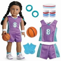 AlevRam 18" Doll Clothes Set – Number 8 Basketball Jersey Outfit with Basketball, Wristbands, Blue Socks & Hair Tie