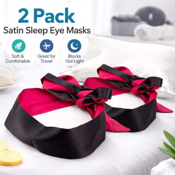 AlevRam 2 Pack Satin Sleep Eye Mask, Soft Adjustable Blackout Eye Mask for Sleeping, Travel Nap Eye Cover for Women Men