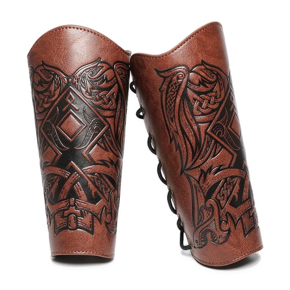 AlevRam 2-Pack Viking Bracers for Adults, Adjustable PU Faux Leather Medieval Arm Guards, Knight Gauntlet for Cosplay Costume
