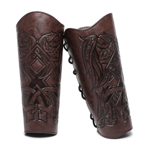 AlevRam 2-Pack Viking Bracers for Adults, Adjustable PU Faux Leather Medieval Arm Guards, Knight Gauntlet for Cosplay Costume