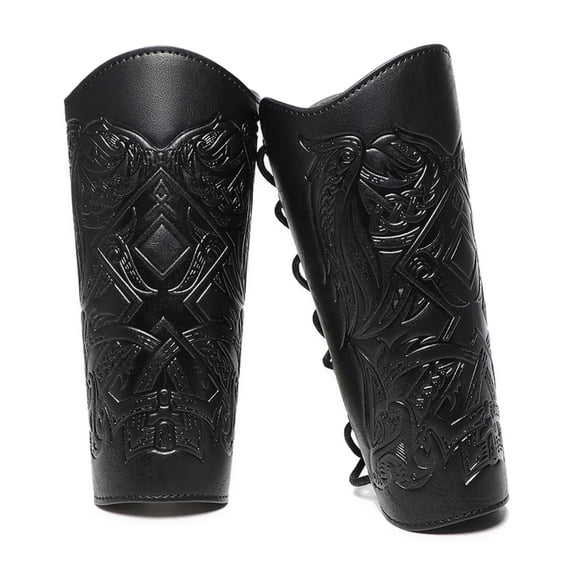 AlevRam 2-Pack Viking Bracers for Adults, Adjustable PU Faux Leather Medieval Arm Guards, Knight Gauntlet for Cosplay Costume