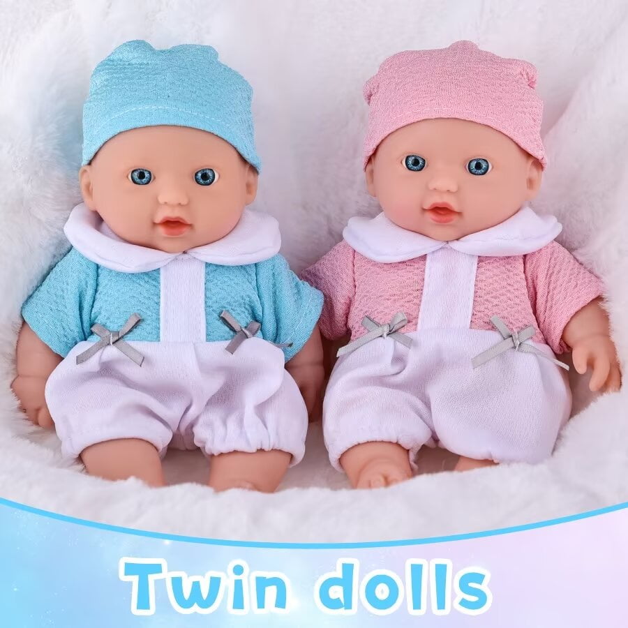 AlevRam 2 Pcs Cute Mini Reborn Baby Dolls 8 inch Full Body Silicone Twin Baby Doll for Girls 2+ Christmas Birthday Gift