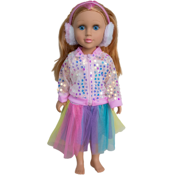 AlevRam 3 Pcs/Set 18 inch Doll Mesh Dress Including Bodysuit Mesh Skirt Heandband Pink Rabbit Pattern Printed 18 inch Doll Summer Mesh Lace Dress for 18 inch Doll ﻿
