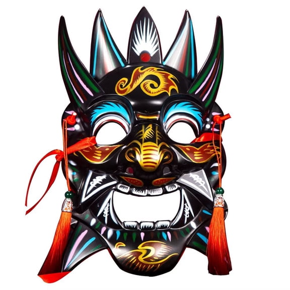 AlevRam Traditional Chinese Nuo Opera Full Face Mask, Hand-Painted Resin ABS Costume Mask for Halloween, Masquerade, Carnival, Cosplay, Cultural Festival and Stage Performance