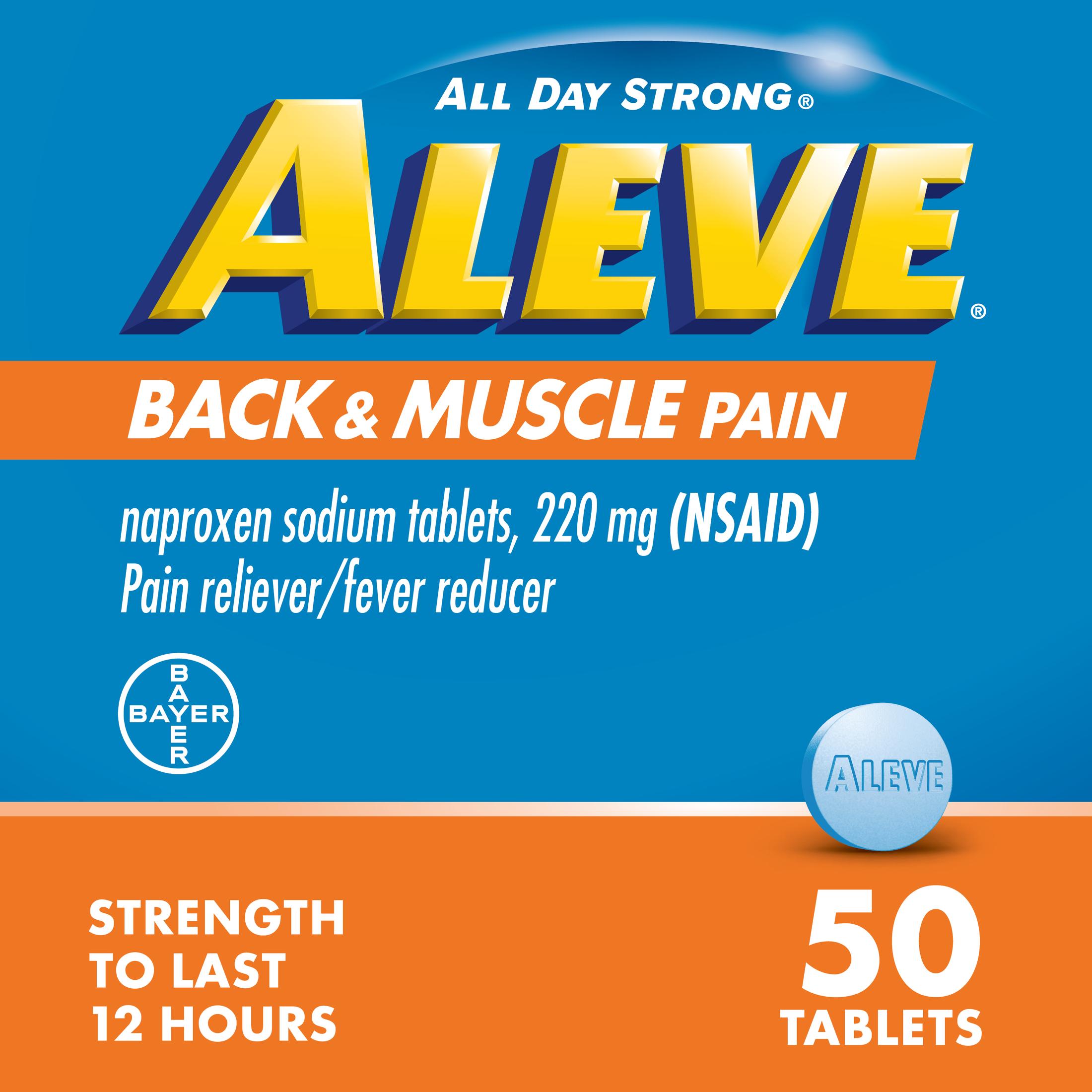 Aleve Back & Muscle Pain Reliever Naproxen Sodium Tablets, 50 Count - image 1 of 15