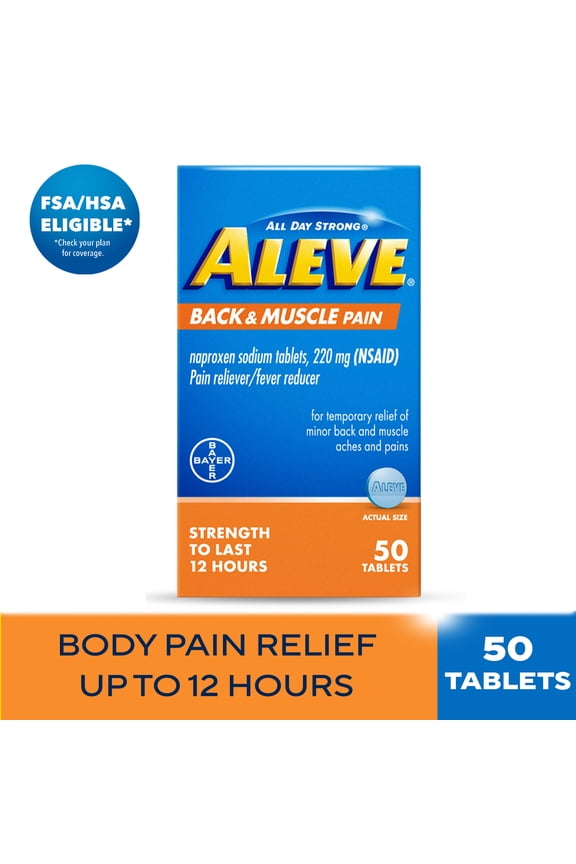 Back & Muscle Pain Reliever Naproxen Sodium Tablets, 50 Count