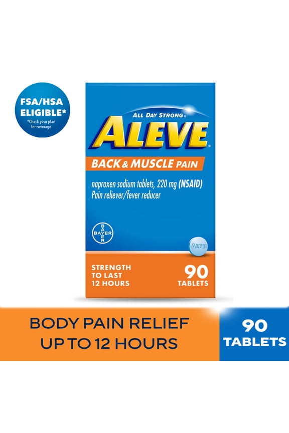 Back & Muscle Pain Reliever Naproxen Sodium Tablets, 90 Count