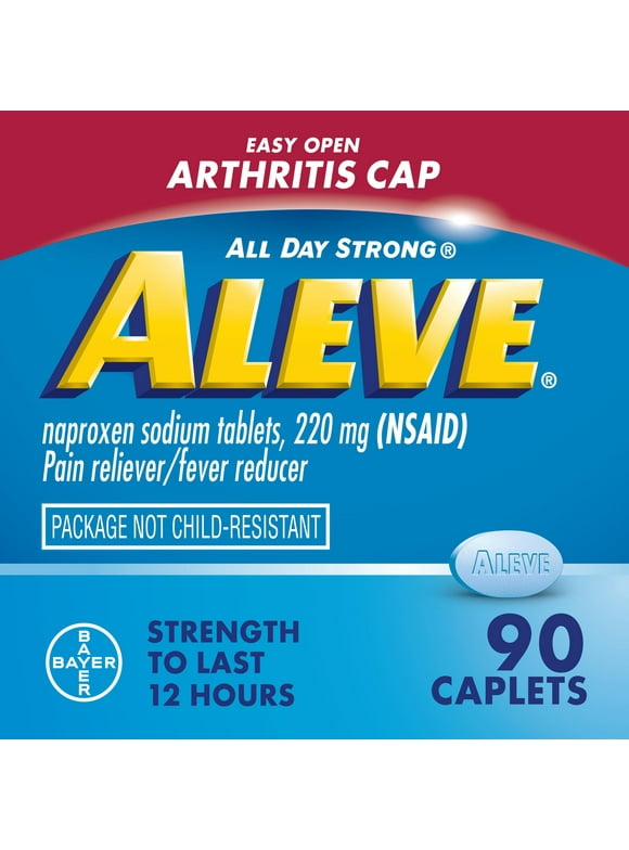 Aleve Caplets Easy Open Arthritis Cap Naproxen Sodium Pain Reliever, 90 Count