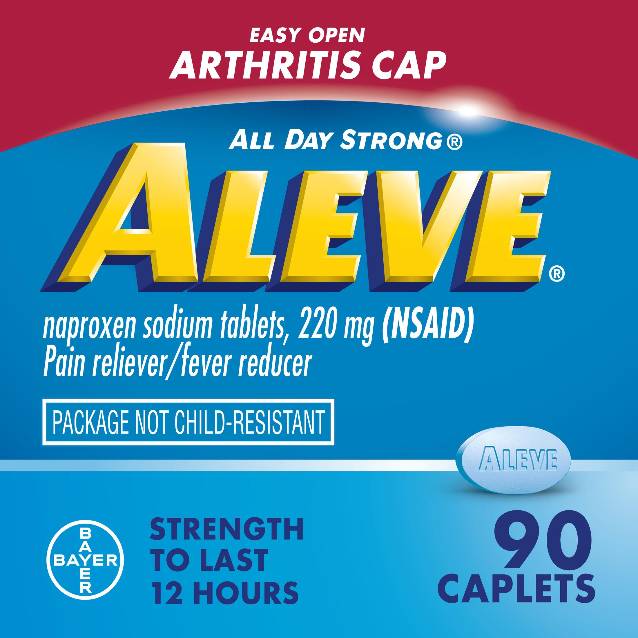 Aleve Caplets Easy Open Arthritis Cap Naproxen Sodium Pain Reliever, 90 Count - image 1 of 17