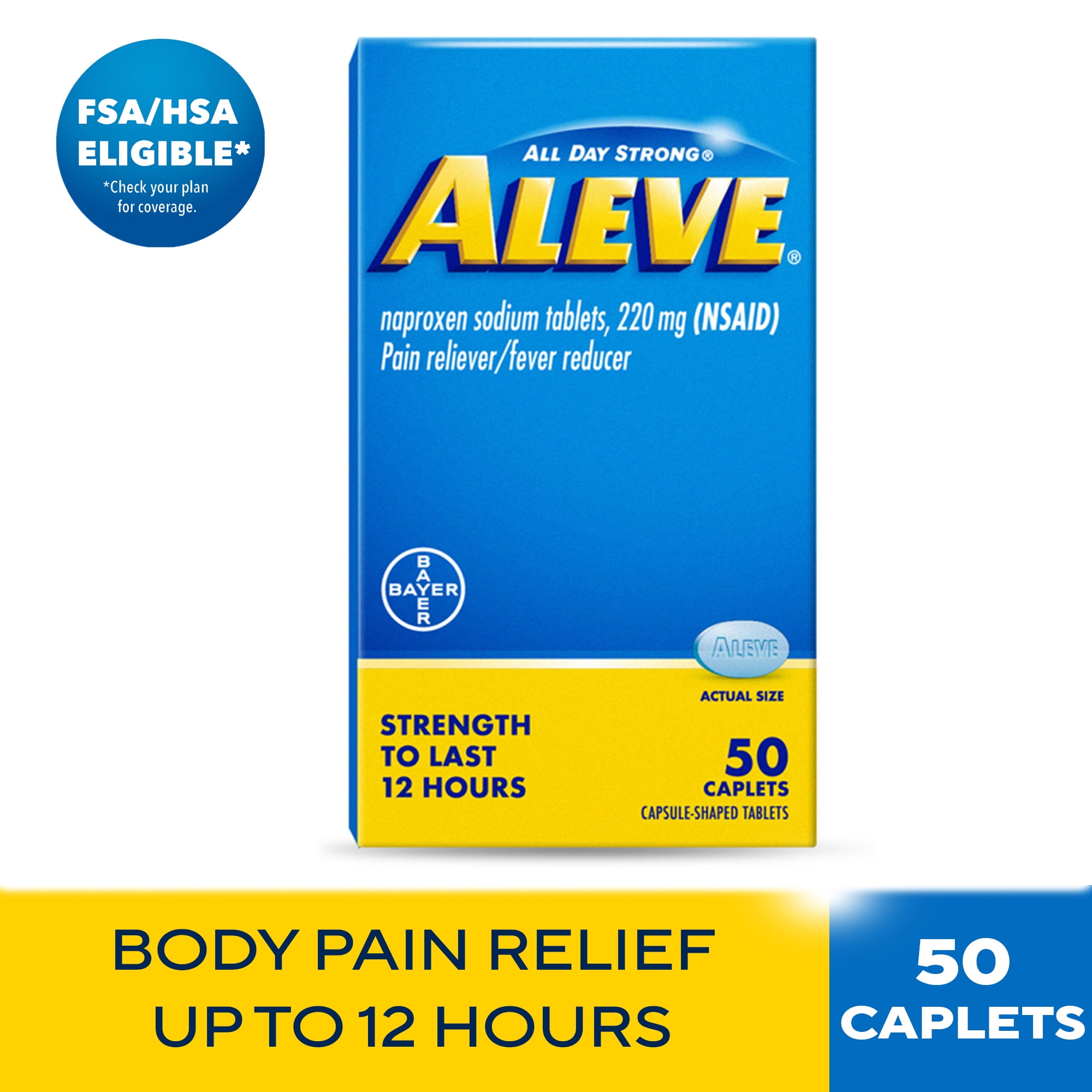 Aleve Caplets Naproxen Sodium Pain Reliever, 50 Count