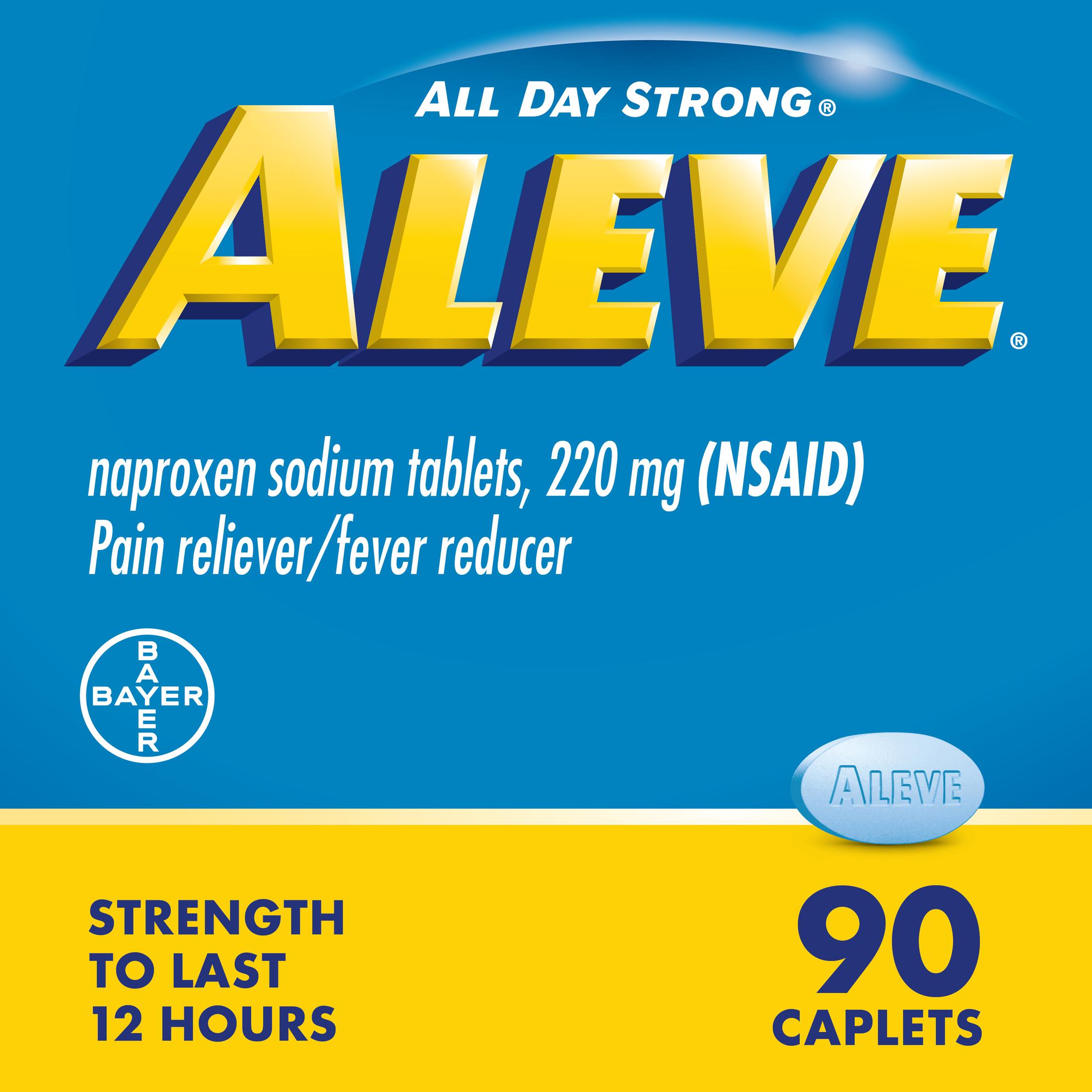 Aleve Caplets Naproxen Sodium Pain Reliever, 90 Count - image 1 of 15