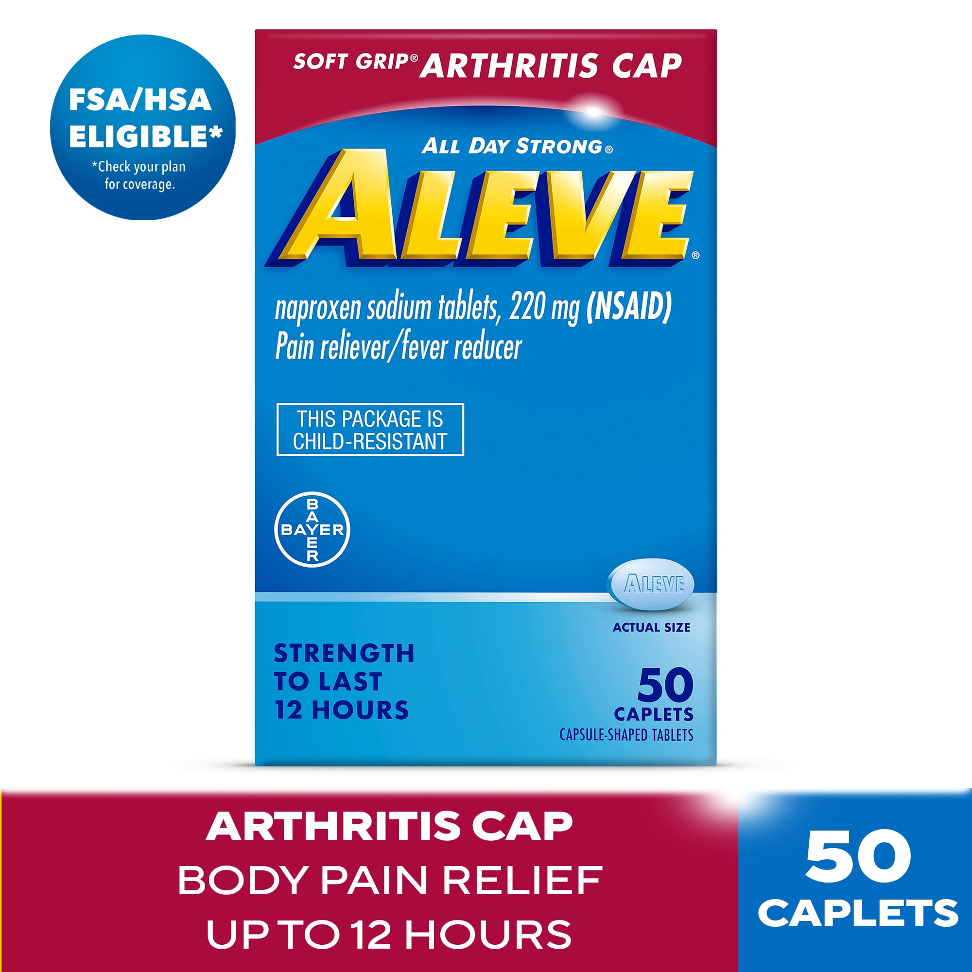 Aleve Caplets Soft Grip Arthritis Cap Naproxen Sodium Pain Reliever, 50 Count
