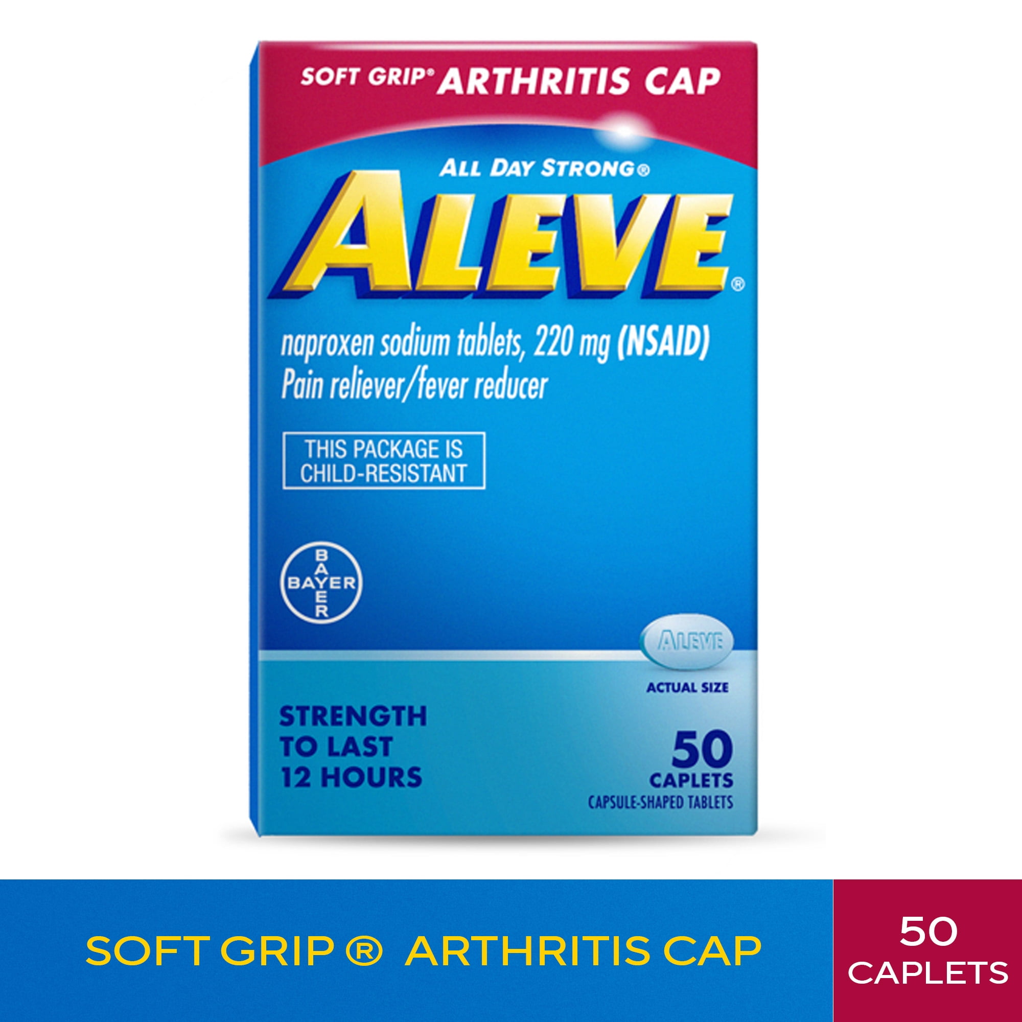 Aleve Caplets Soft Grip Arthritis Cap Naproxen Sodium Pain Reliever, 50 Count