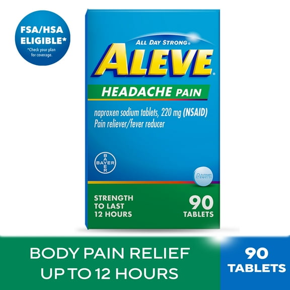 Aleve Headache Pain Reliever Naproxen Sodium Tablets, 90 Count