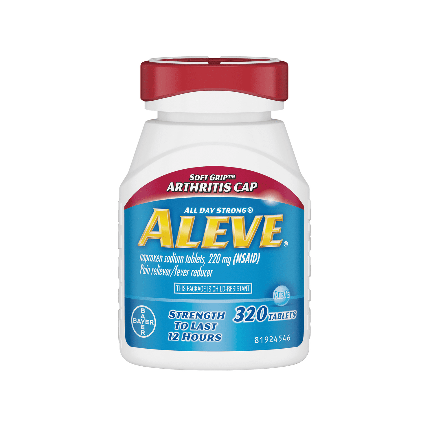 Aleve Naproxen Sodium 220 Mg. Soft Grip Arthritis Cap Pain Reliever