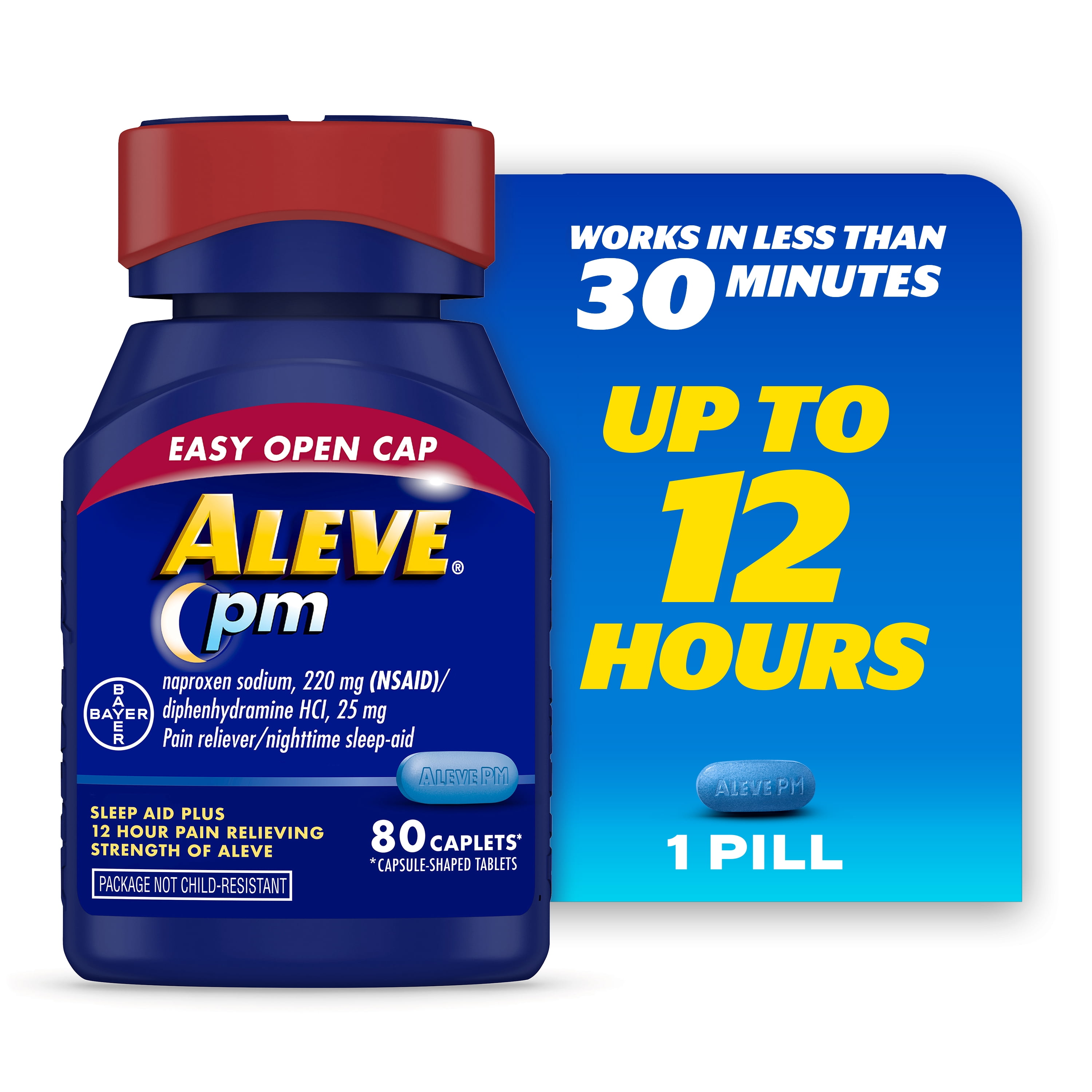 Aleve PM Naproxen Sodium Pain Reliever & Sleep Aid , Easy Open Caplets, 80 Count