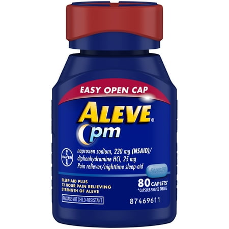 Aleve PM Naproxen Sodium Pain Reliever & Sleep Aid , Easy Open Caplets, 80 Count
