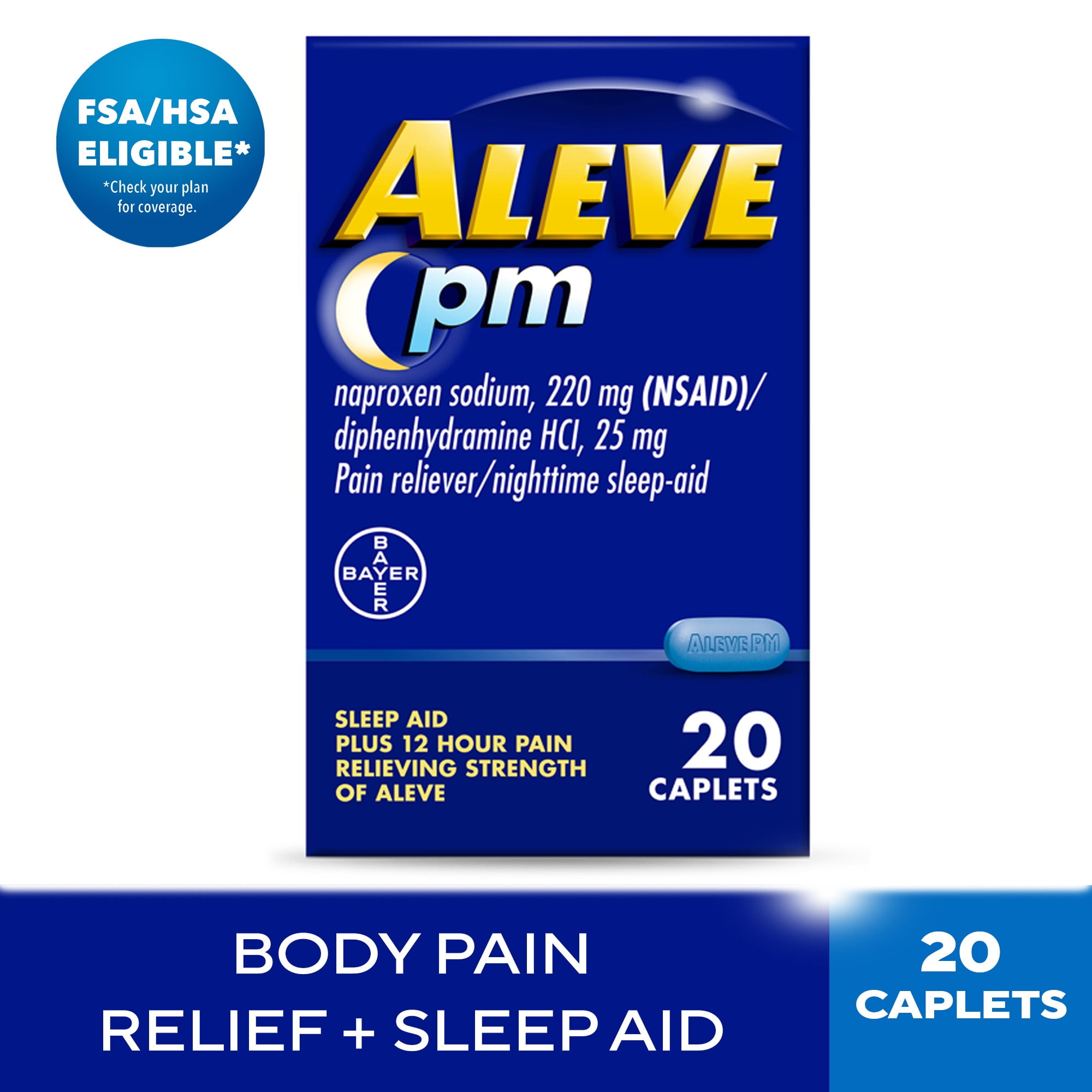 Aleve PM Pain Reliever & Nighttime Sleep Aid Caplets, 20 Count