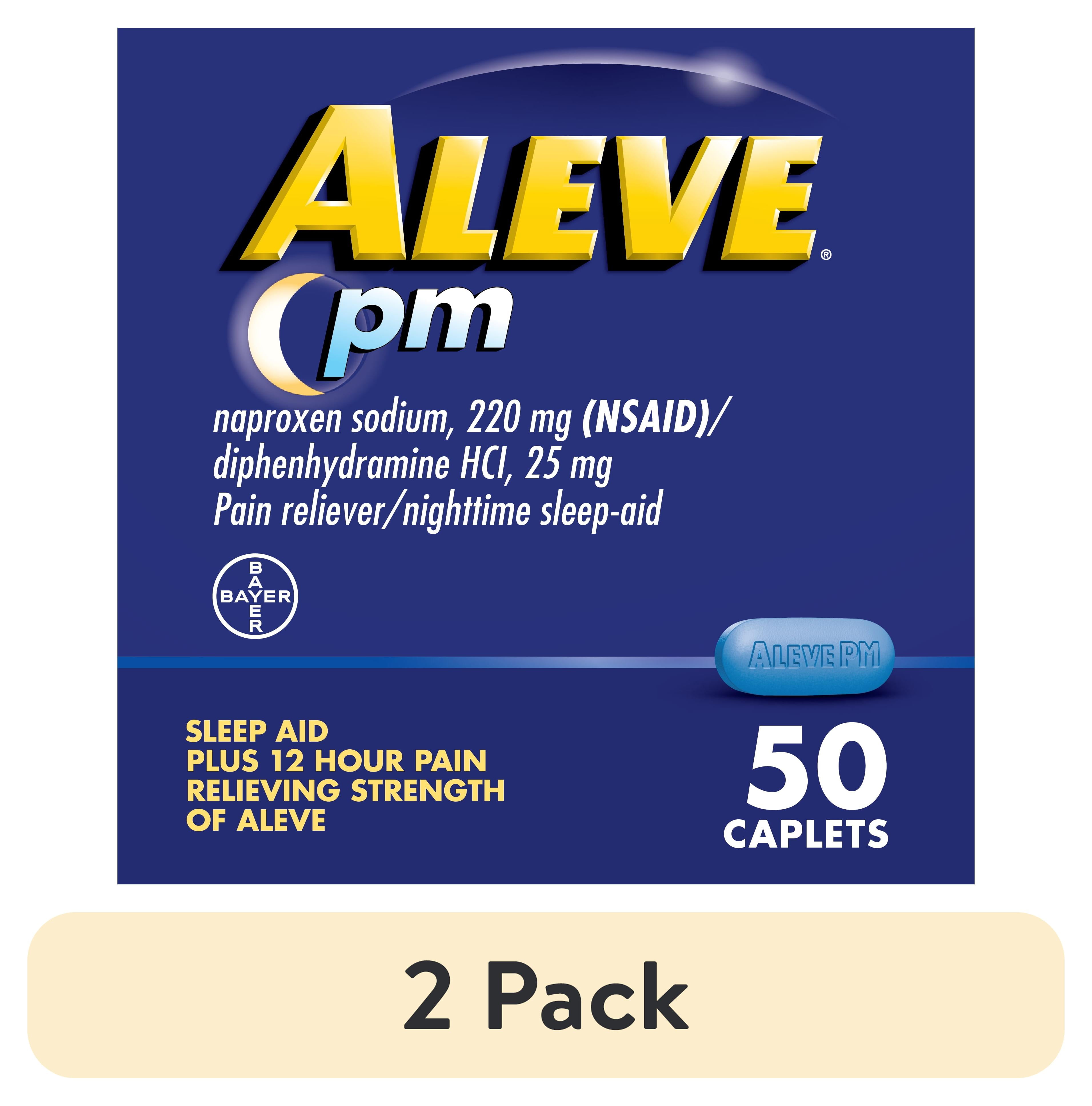 (2 pack) Aleve PM Pain Reliever \u0026 Nighttime Sleep Aid Caplets, 50 Count