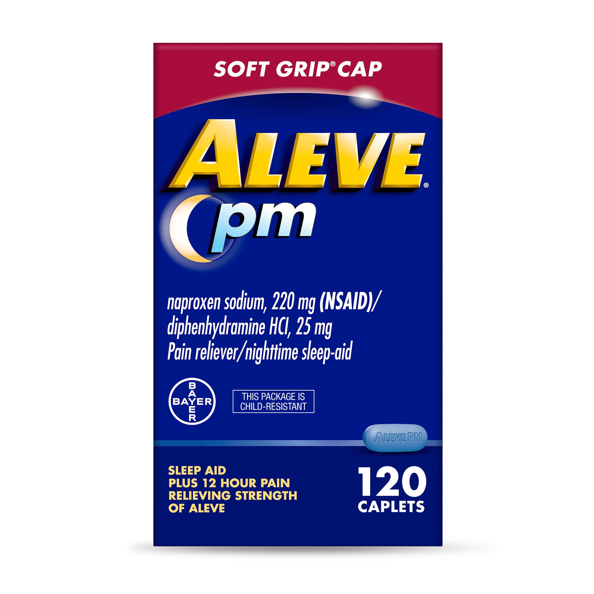 Aleve PM Soft Grip Arthritis Cap Pain Reliever & Nighttime Sleep Aid Caplets, 120 Count