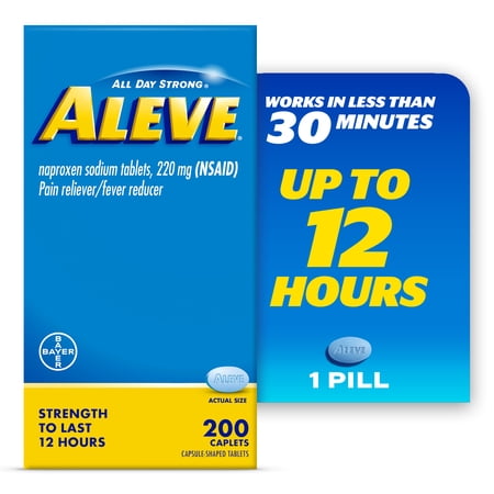 Aleve Pain Reliever & Fever Reducer Naproxen Sodium Caplets, Body Pain Relief, 200 Count