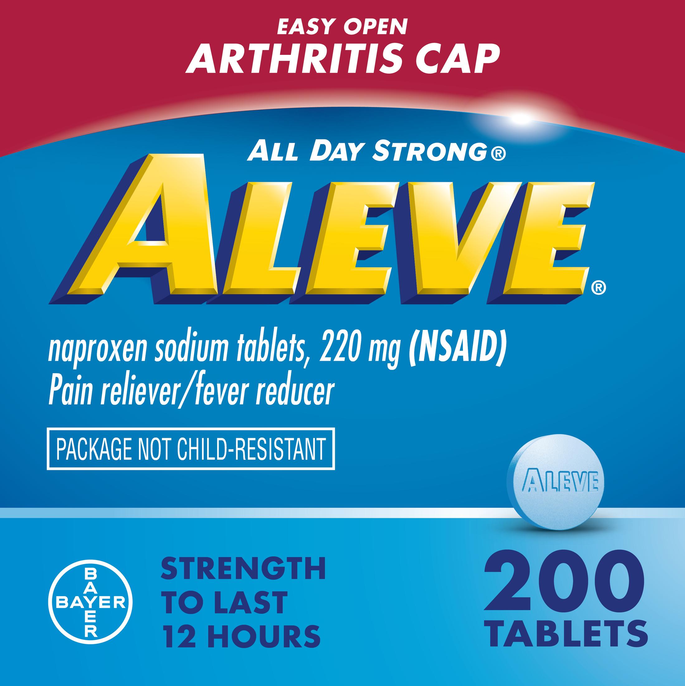Aleve Tablets Easy Open Arthritis Cap Naproxen Sodium Pain Reliever, 200 Count - image 1 of 14