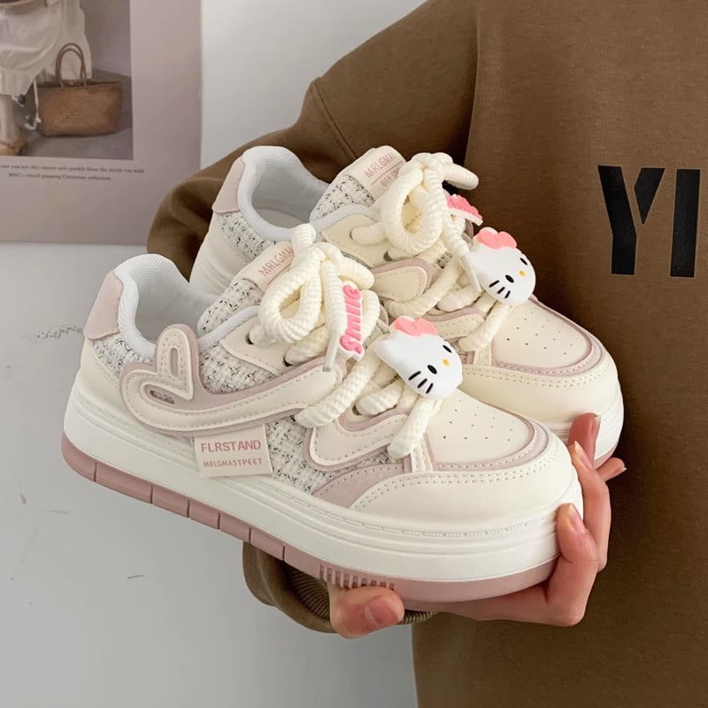 Alex 2025 Kawaii Girls' Platform Sneakers, Hello Kitty OffWhite Casual
