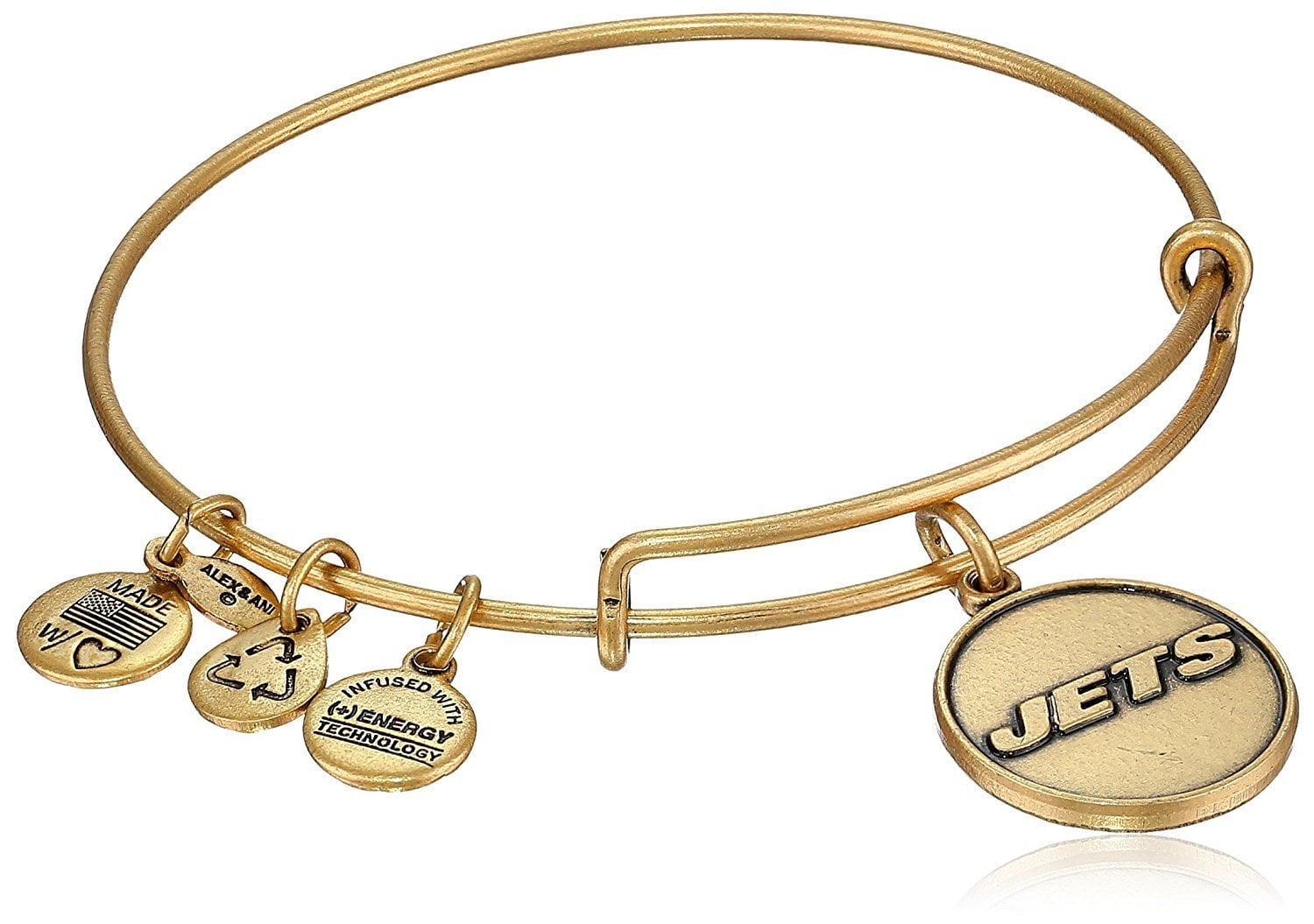 Alex And Ani New York Jets Logo Charm Rafaelian Gold Finish Bangle