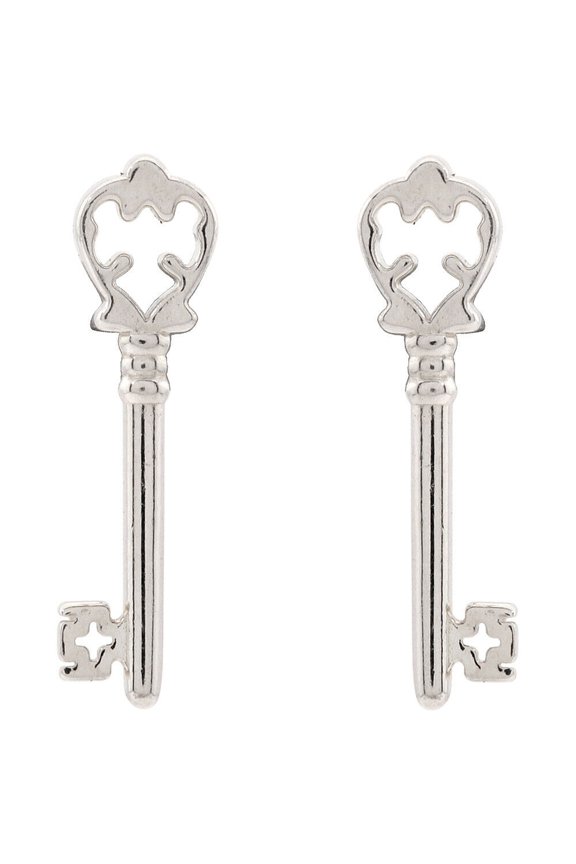 Skeleton Key Post Stud Earrings Sterling Silver PC14SPE07S