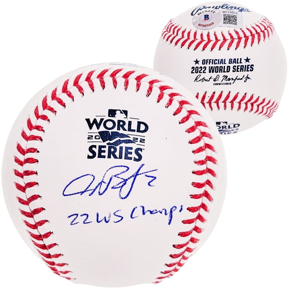 Alex Bregman Autographed Official 2022 World Series Logo MLB Baseball Houston Astros "22 WS Champs" Beckett BAS Witness 210126