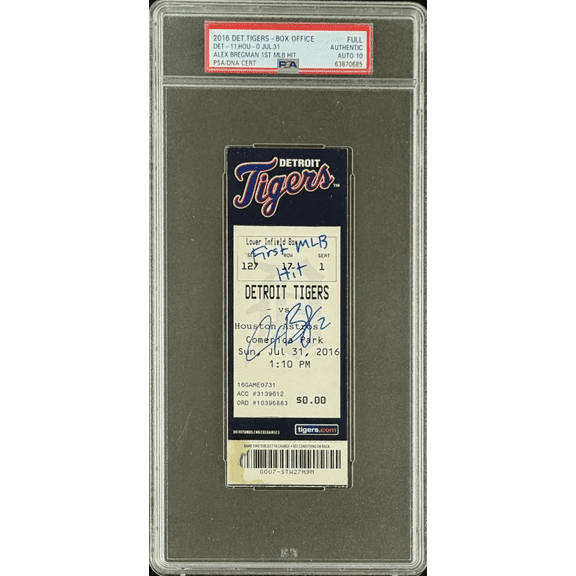 Alex Bregman Signed First MLB Hit Full Ticket PSA Auto 10 633870685