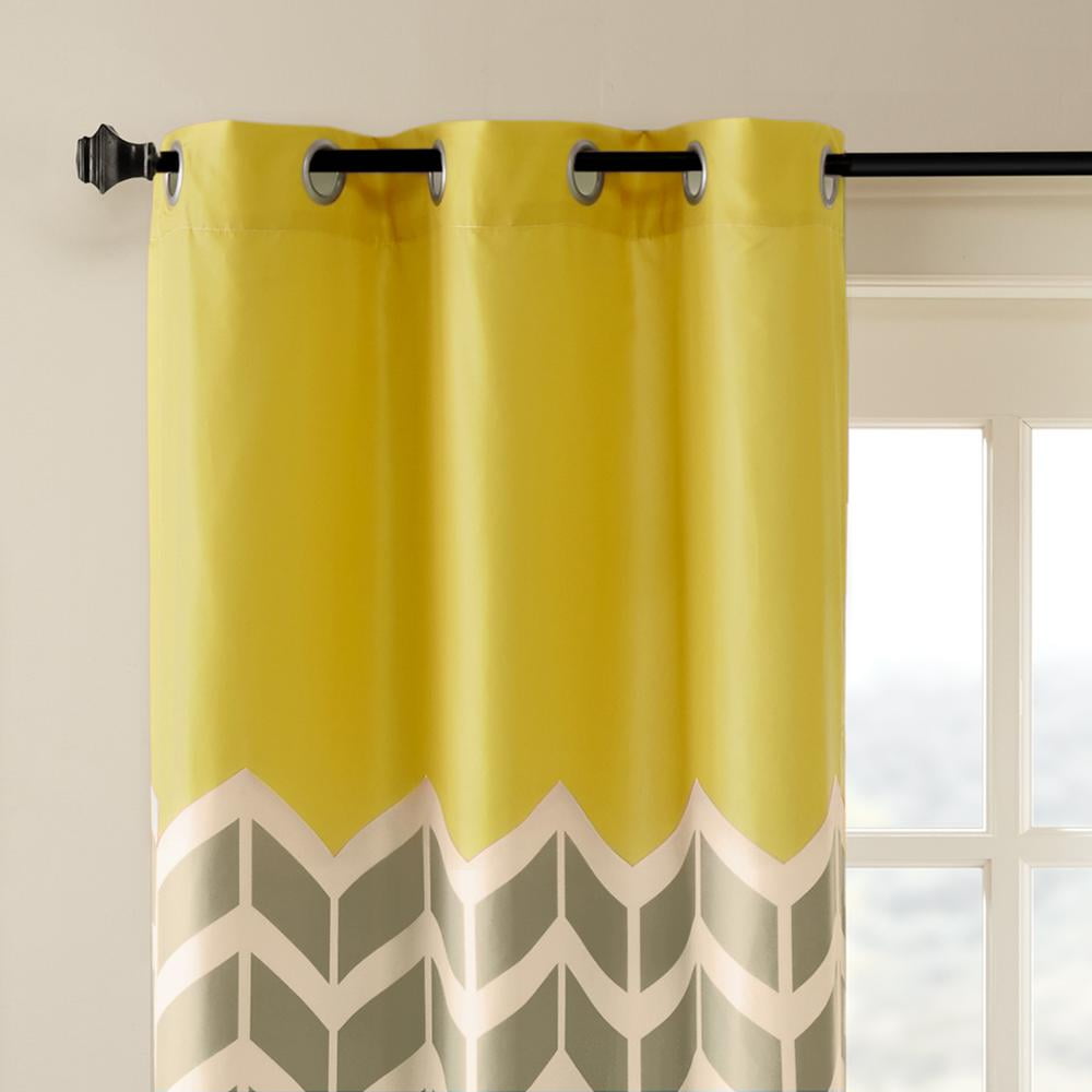 84" Yellow and Gray Chevron Room-Darkening Grommet Panel Pair